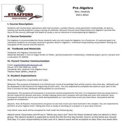 Pre-Algebra Syllabus