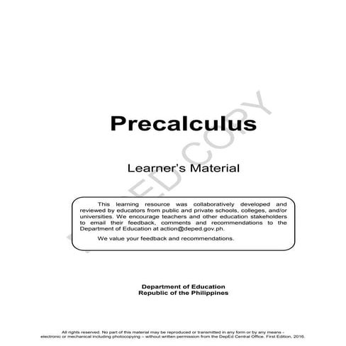 Pre Calculus Learners Guide Module Grade 11
