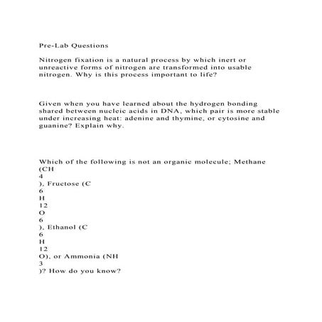 Pre-Lab QuestionsNitrogen fixation is a natural process by whi.docx