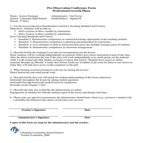 Pre-observation Form Oct 2013