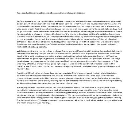 Pre production evaluation