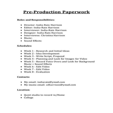 Pre-Production Paperwork