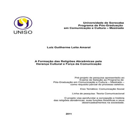 Pré-projeto de Mestrado