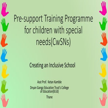 Pre support training programme for children with special needs