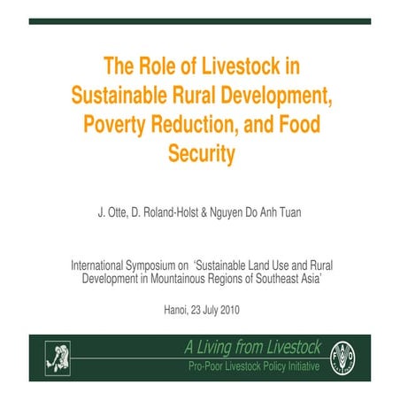 The Role of Livestock in Sustainable Rural Development, Poverty Reduction, an...