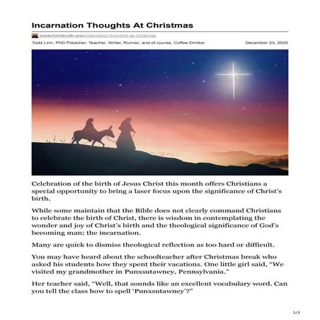 Incarnation Thoughts At Christmas