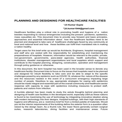 Planning and Designing Healthcare Facilities- Preamble -