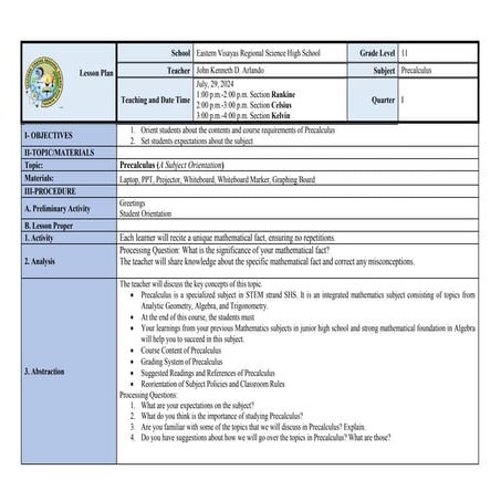 Pre Cal LP 1Q 1D Subject Orientation.docx