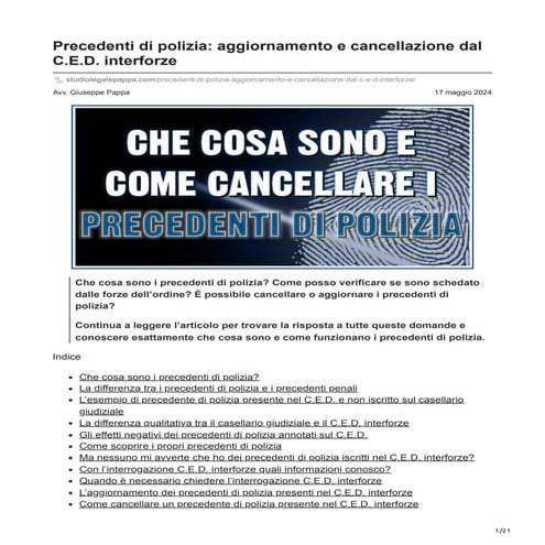 Precedenti di polizia: aggiornamento e cancellazione dal C.E.D. interforze