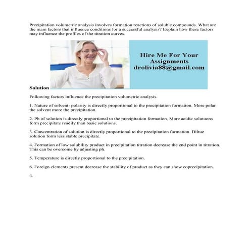 Precipitation volumetric analysis involves formation reactions of solu.docx