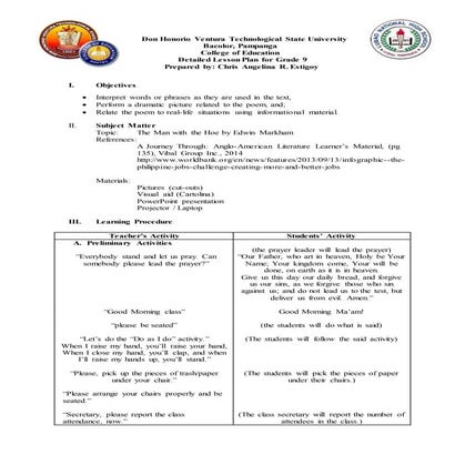 Lesson Plan for Grade 9