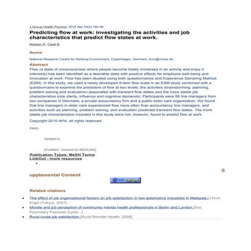 Predictiong flow at work investigation the activities and job characteristics...