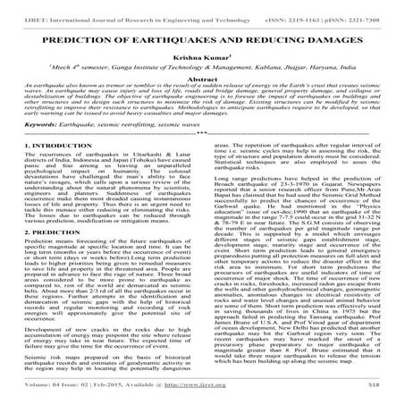 Prediction of earthquakes and reducing damages