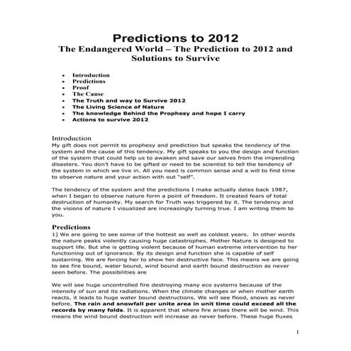 Predictions to 2012