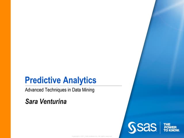 Predictive Analytics: Advanced techniques in data mining