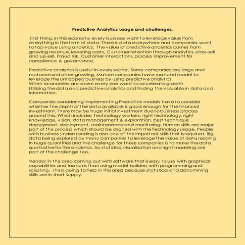 Predictive analytics usage and challenges