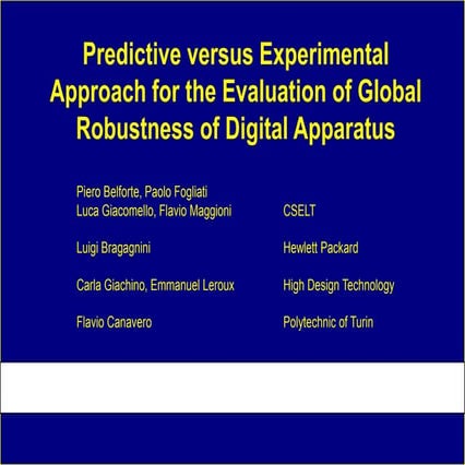 Predictive And Experimental Hardware Robustness Evaluation Hp Seminar 1997