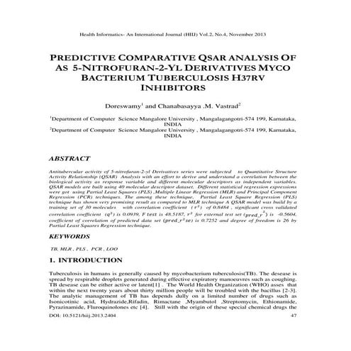Predictive comparative qsar analysis of as 5 nitrofuran-2-yl derivatives myco...