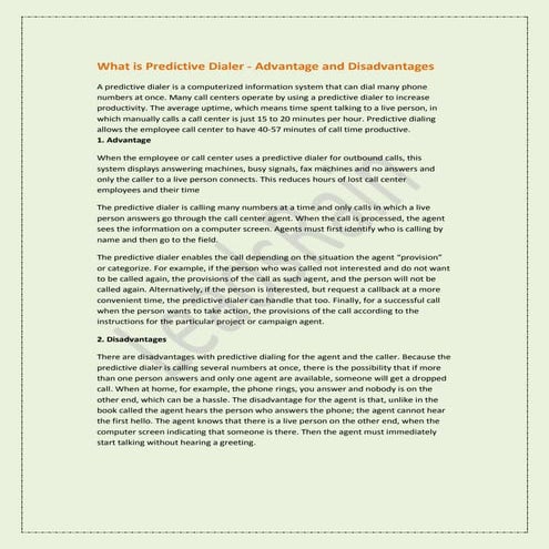 Predictive dialer advantage and disadvantages
