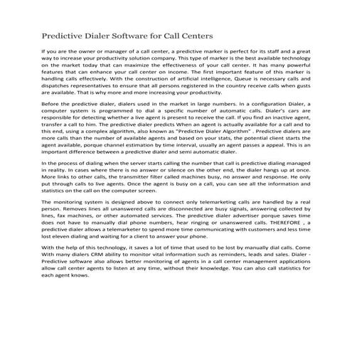 Predictive dialer software for call centers