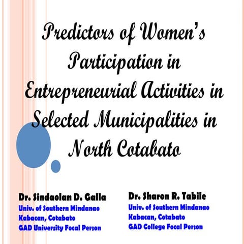 Predictors of Women Participation in Entrepreneurial Activities in North Cotabato