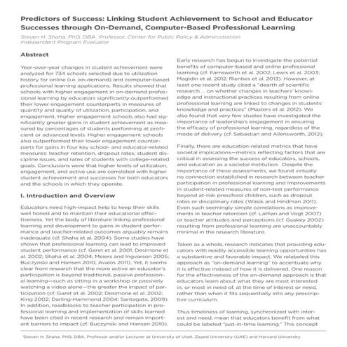 Predictors of Success: Student Achievement in Schools