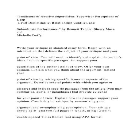 Predictors of Abusive Supervision Supervisor Perceptions of Deep.docx