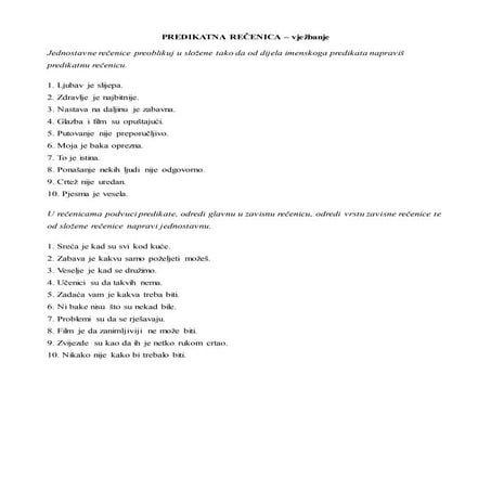 Predikatna recenica vjezba