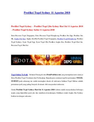 Prediksi Togel Sydney 11 Agustus 2018
