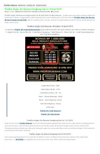 Prediksi Angka Jitu Bocoran Hongkong Hari Ini 18 April 2019
