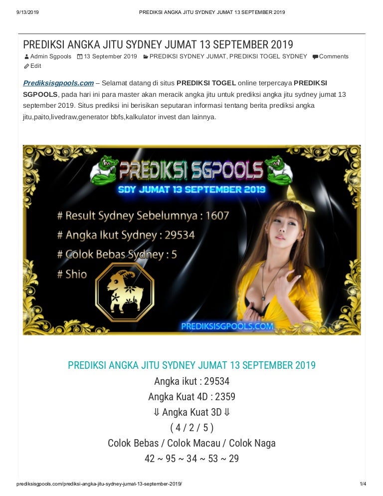 Prediksi angka jitu sydney jumat 13 september 2019