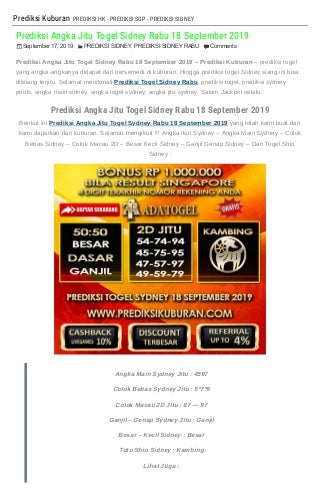 "Prediksi Angka Jitu Togel Sidney Rabu 18 September 2019"