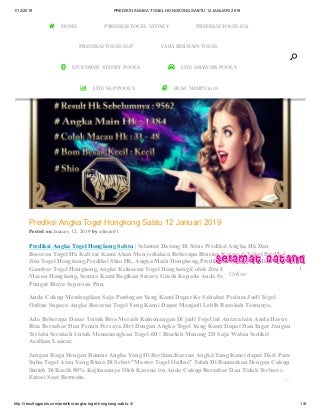 Prediksi angka togel hongkong sabtu 12 januari 2019