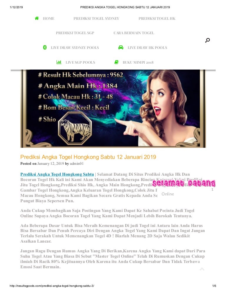 Prediksi Angka Togel Hongkong Sabtu 12 Januari 2019