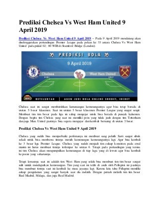 Prediksi chelsea vs west ham united 9 april 2019