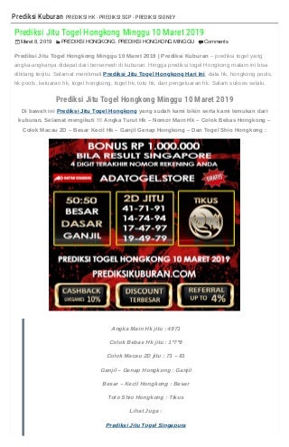 Prediksi jitu togel hongkong minggu 10 maret 2019
