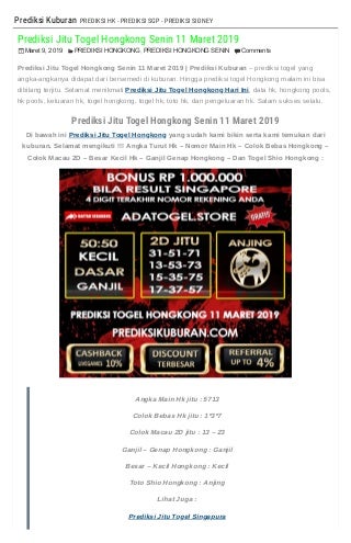 Prediksi jitu togel hongkong senin 11 maret 2019 prediksikuburan