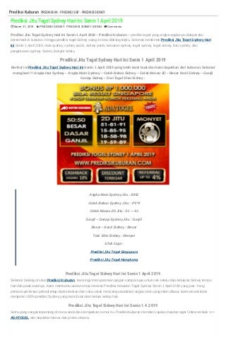 Prediksi Jitu Togel Sydney Hari Ini Senin 1 April 2019