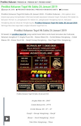 Prediksi keluaran togel hk sabtu 26 januari 2019