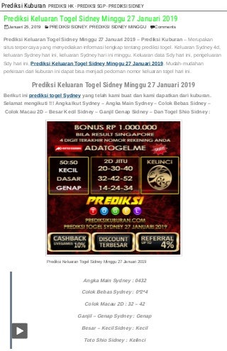 Prediksi keluaran togel sidney minggu 27 januari 2019