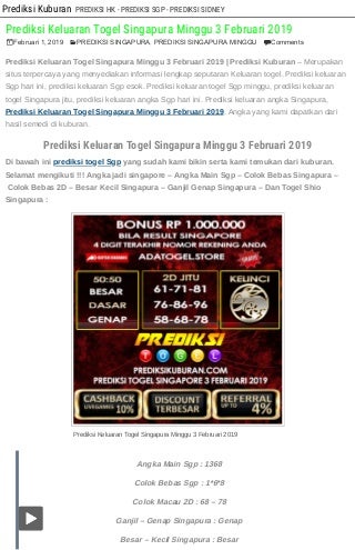 Prediksi keluaran togel singapura minggu 3 februari 2019