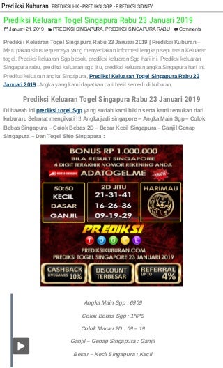 Prediksi keluaran togel singapura rabu 23 januari 2019