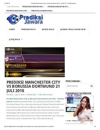Prediksi manchester city vs borussia dortmund 21 juli 2018 prediksi jawara