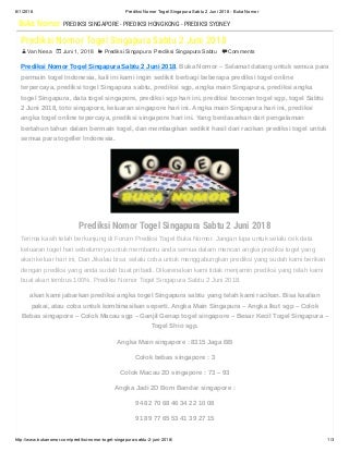 Prediksi nomor togel singapura sabtu 2 juni 2018 buka nomor