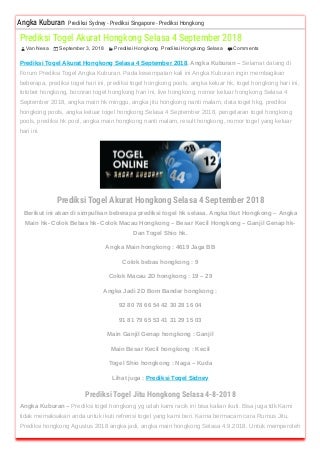 Prediksi togel akurat hongkong selasa 4 september 2018