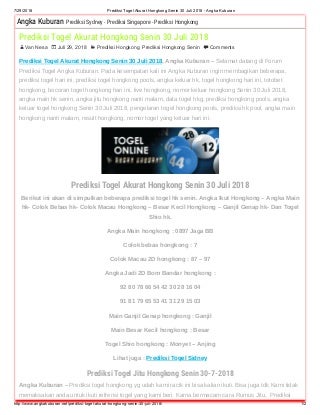 Prediksi togel akurat hongkong senin 30 juli 2018