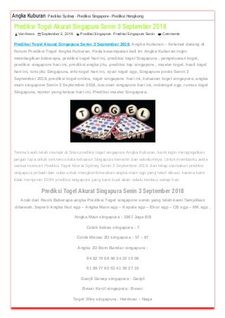 Prediksi togel akurat singapura senin 3 september 2018