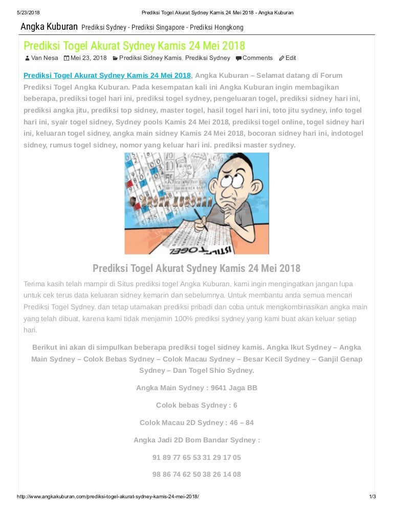 Prediksi Togel Akurat Sydney Kamis 24 Mei 2018 Angka Kuburan