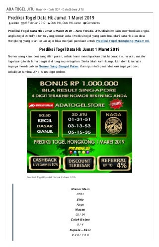 Prediksi togel data hk jumat 1 maret 2019