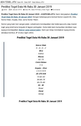 Prediksi Togel Data Hk Rabu 30 Januari 2019